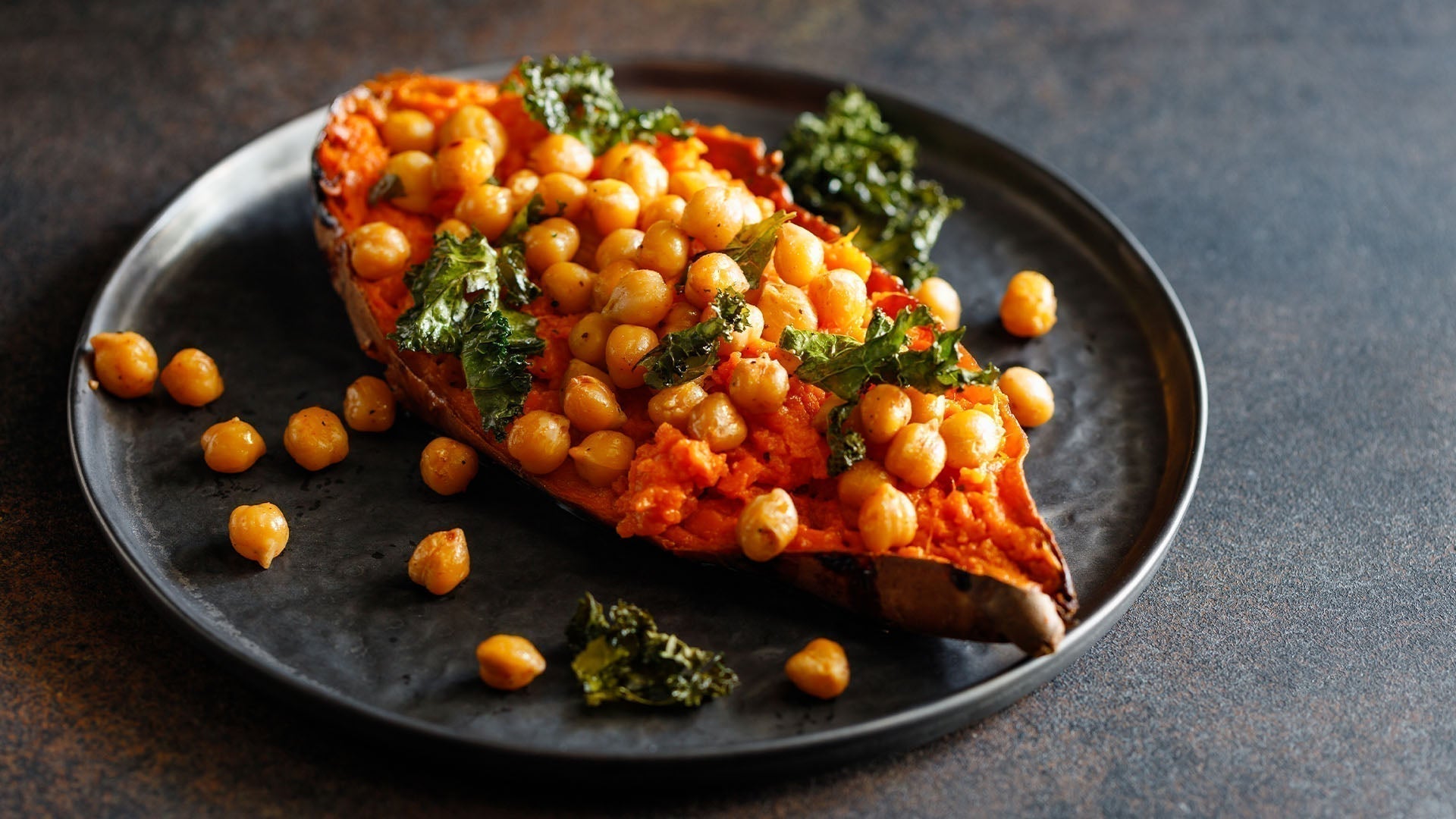 Endorphin-boosting Spicy Chickpea Stuffed Sweet Potato (Ve)